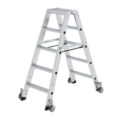 Günzburger Aluminium-Stehleiter Beidseitig Begehbar, Mit Rollen 2x5 Stufen, 41210