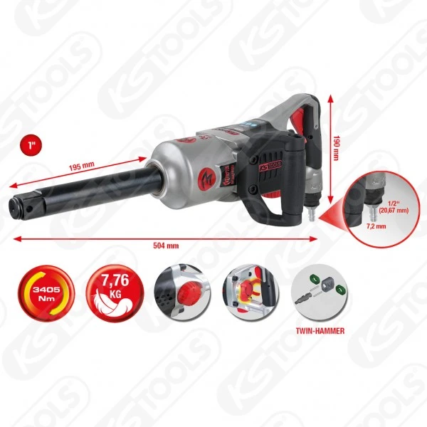 Ks Tools KS-Tools 1" SuperMONSTER Hochleistungs-Druckluft-Schlagschrauber, 3405Nm, 504 Mm, 515.3280 – Bild 5