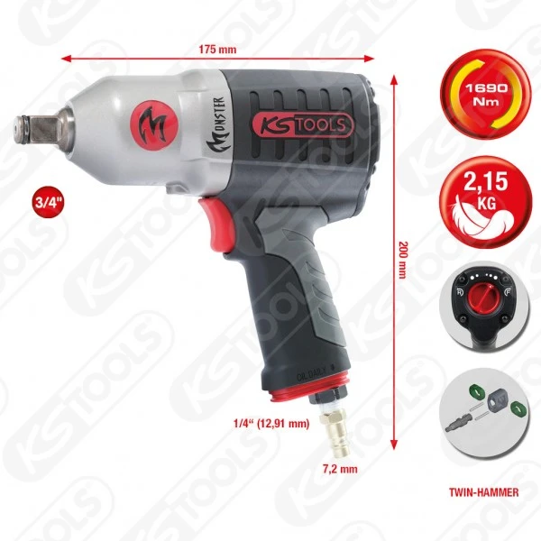 Ks Tools KS-Tools 3/4" MONSTER Hochleistungs-Druckluft-Schlagschrauber, 1690Nm, 515.3785 – Bild 6